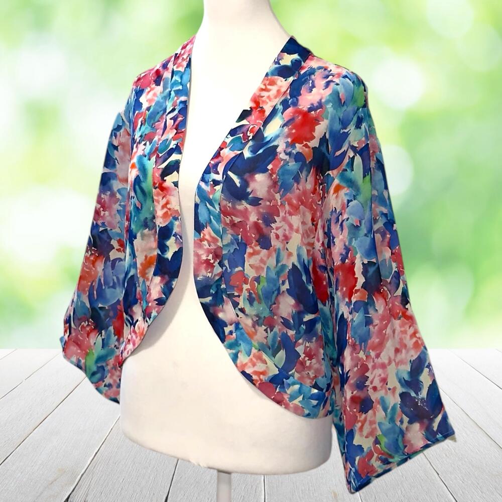 SOFT SURROUNDINGS Kimono Top Open Front Watercolor Floral Flowy Multicolor XS